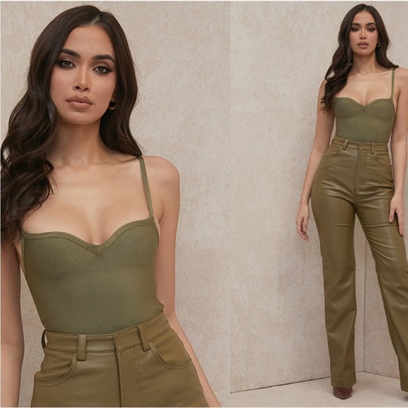 House of CB 'Kamila' Olive Sweetheart Neckline‎ Bandage Bodysuit NWOT size XS